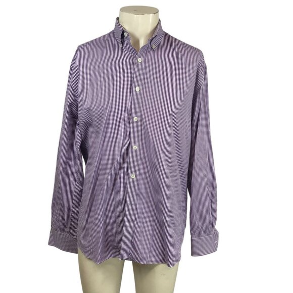 TODD SNYDER   MEN'S 16.5 34/35 PURPLE CHECK LONG SLEEVE 2-PLY COTTON DRESS SHIRT - Picture 1 of 9